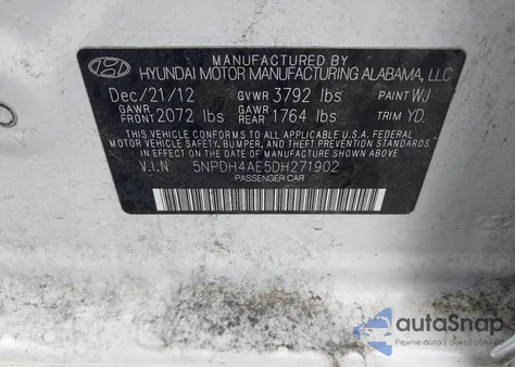 2013 Hyundai Elantra Gls from USA, damaged, VIN 5NPDH4AE5DH271902